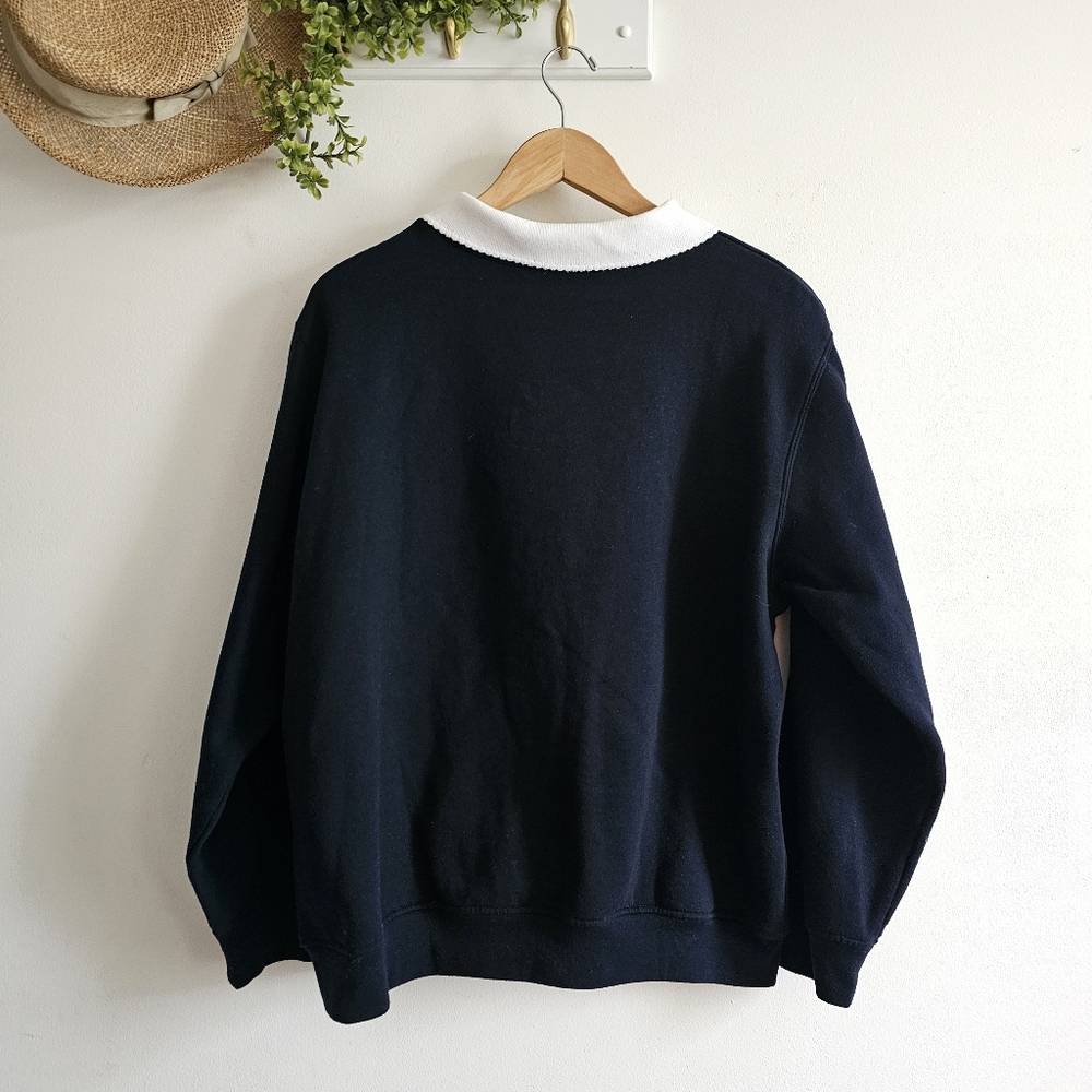 90s Hastings & Smith Embroidered Christmas Sweatshirt XL Angel Holly Collar Navy - Picture 8 of 10
